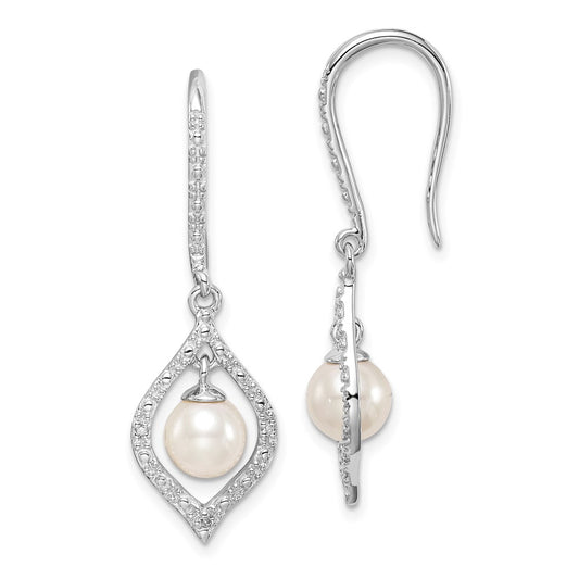 QE10319 Sterling Silver Rhodium Plated Diamond and FW Cultured Pearl Ear