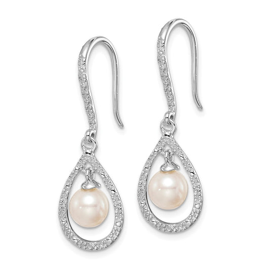 QE10320 Sterling Silver Rhod Plated Dia. and FW Cultured Pearl Dangle Ear