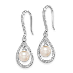 QE10320 Sterling Silver Rhod Plated Dia. and FW Cultured Pearl Dangle Ear