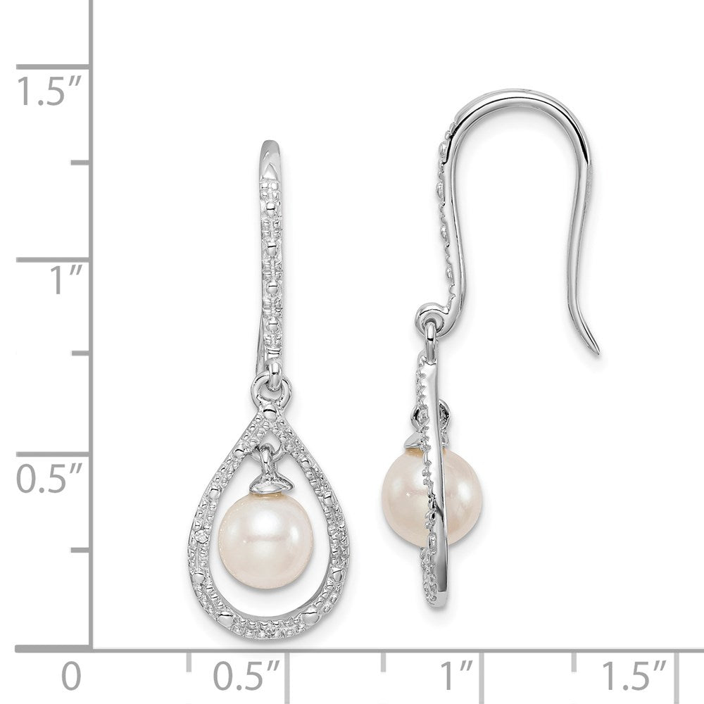 QE10320 Sterling Silver Rhod Plated Dia. and FW Cultured Pearl Dangle Ear