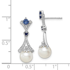 QE10326 Sterling Silver Rhod Plated Dia. FW Cultured Pearl/Cr. Sapphire Ear