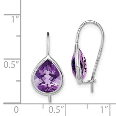 QE10332AM Sterling Silver Rhodium Plated Amethyst Teardrop Dangle Earrings