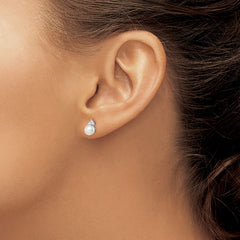 QE10339 Sterling Silver Rhod Plated Diamond and FW Cultured Pearl Post Ear