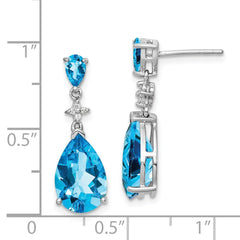 QE10342BT Sterling Silver Rhodium Plated Blue and White Topaz Earrings