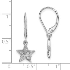 QE10417 Sterling Silver Rhodium Plated Diamond Star Leverback Earrings
