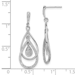 QE10528 Sterling Silver Rhodium Plated Diamond Post Dangle Earrings