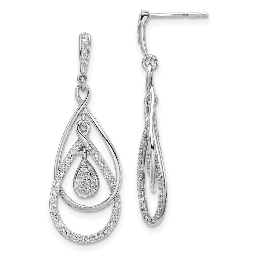 QE10528 Sterling Silver Rhodium Plated Diamond Post Dangle Earrings