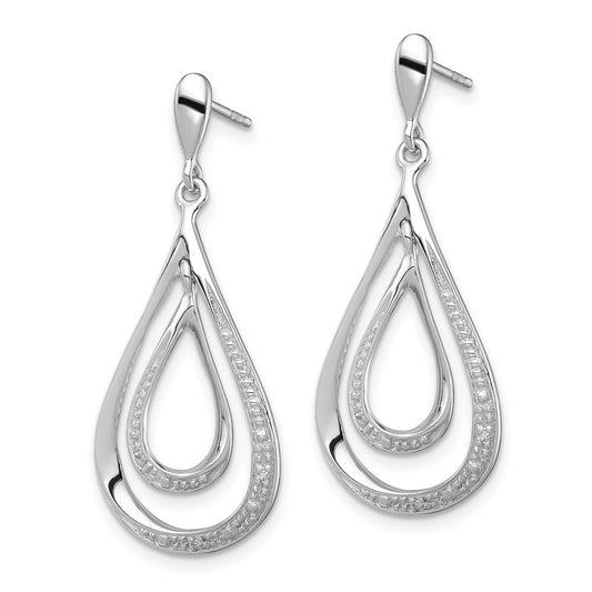 QE10554 Sterling Silver Rhodium Plated Diamond Post Dangle Earrings