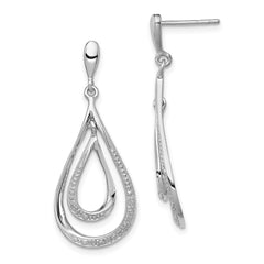 QE10554 Sterling Silver Rhodium Plated Diamond Post Dangle Earrings
