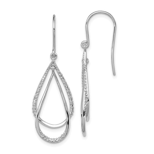QE10586 Sterling Silver Rhodium Plated Diamond Dangle Earrings