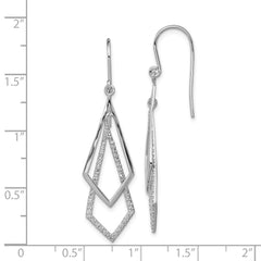 QE10587 Sterling Silver Rhodium Plated Diamond Dangle Earrings