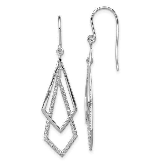 QE10587 Sterling Silver Rhodium Plated Diamond Dangle Earrings