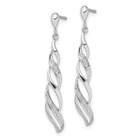 QE10593 Sterling Silver Rhodium Plated Diamond Swirl Post Dangle Earrings