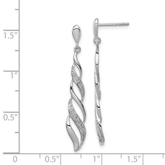 QE10593 Sterling Silver Rhodium Plated Diamond Swirl Post Dangle Earrings