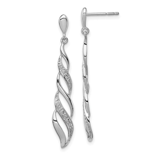 QE10593 Sterling Silver Rhodium Plated Diamond Swirl Post Dangle Earrings