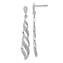 QE10593 Sterling Silver Rhodium Plated Diamond Swirl Post Dangle Earrings