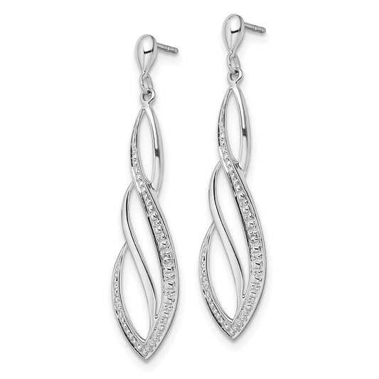 QE10594 Sterling Silver Rhodium Plated Diamond Swirl Post Dangle Earrings