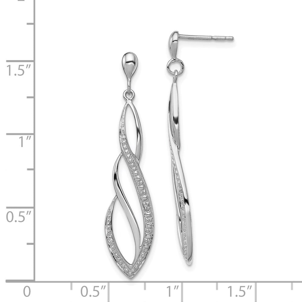 QE10594 Sterling Silver Rhodium Plated Diamond Swirl Post Dangle Earrings