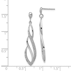 QE10594 Sterling Silver Rhodium Plated Diamond Swirl Post Dangle Earrings