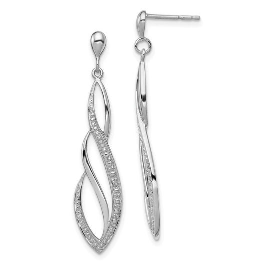 QE10594 Sterling Silver Rhodium Plated Diamond Swirl Post Dangle Earrings