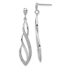 QE10594 Sterling Silver Rhodium Plated Diamond Swirl Post Dangle Earrings