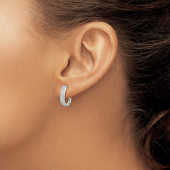 QE10633 Sterling Silver Rhodium Diam. Oval Hinged Hoop Earrings