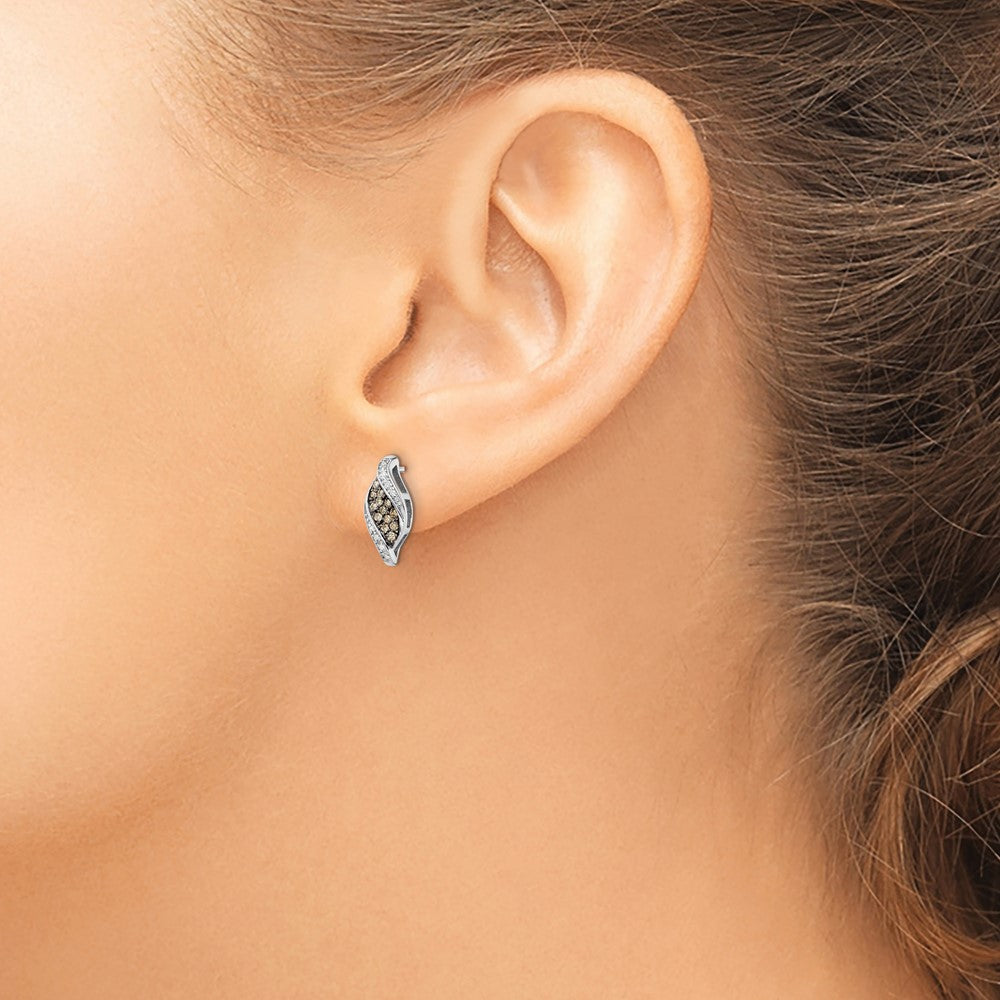 QE10701 White Night Sterling Silver Rhodium-plated Champagne and White Diamond Fancy Marquise Post Earrings