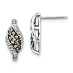 QE10701 White Night Sterling Silver Rhodium-plated Champagne and White Diamond Fancy Marquise Post Earrings