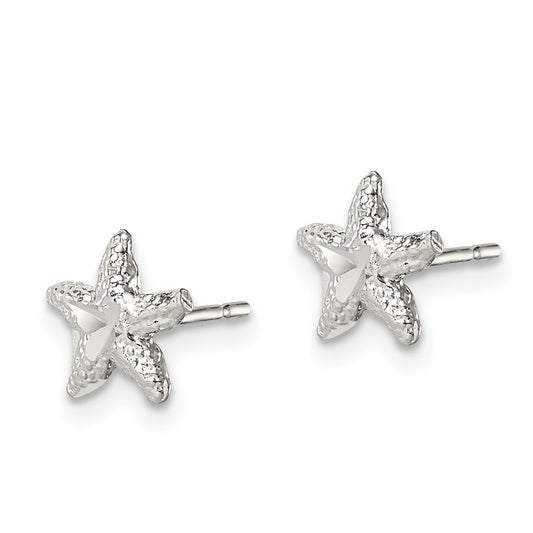QE108 Sterling Silver Starfish Mini Earrings with D/C Center
