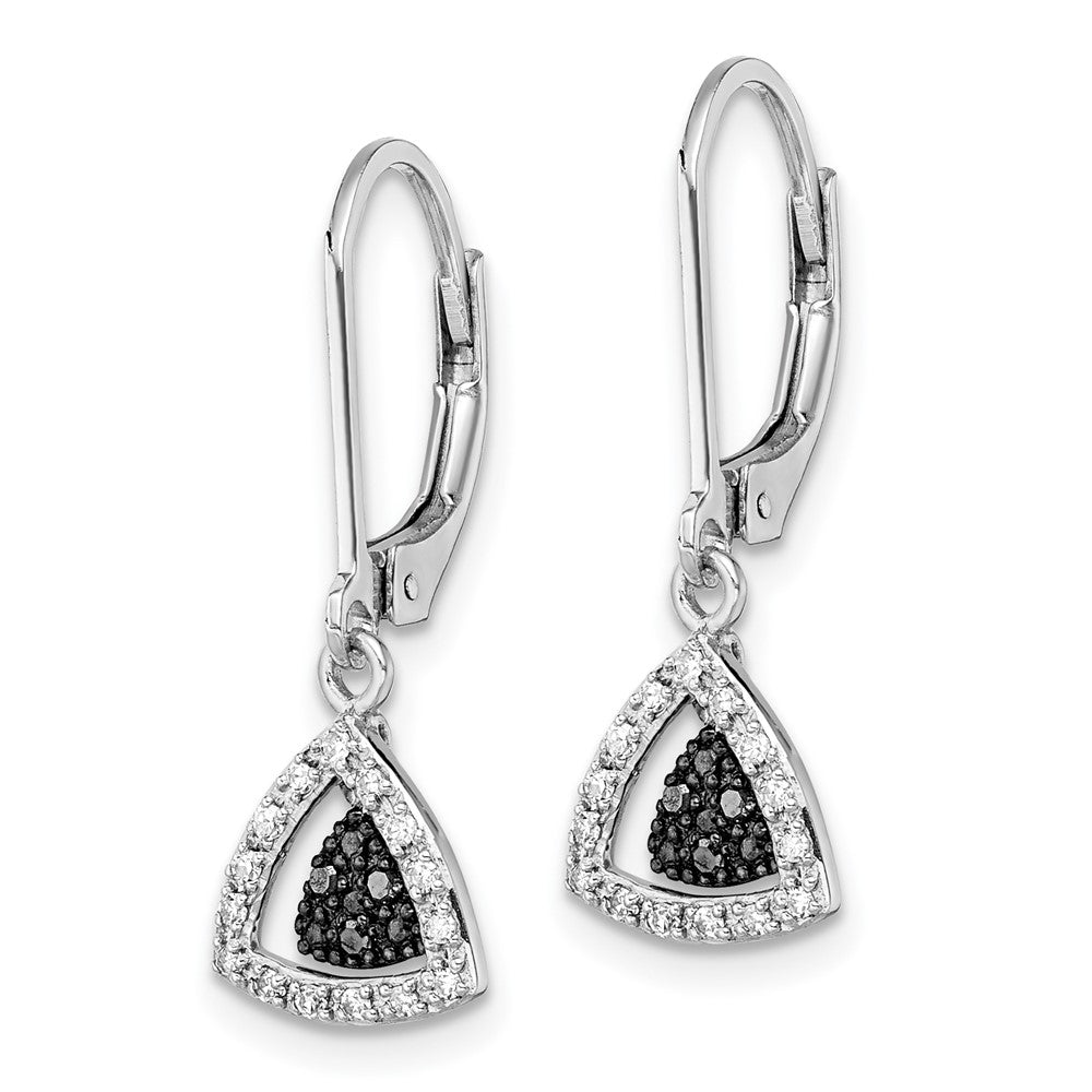 QE10836 White Night Sterling Silver Rhodium-plated Black and White Diamond Dangle Leverback Earrings