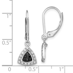QE10836 White Night Sterling Silver Rhodium-plated Black and White Diamond Dangle Leverback Earrings