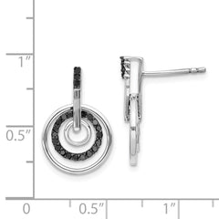 QE10855 White Night Sterling Silver Rhodium-plated Black Diamond Post Earrings