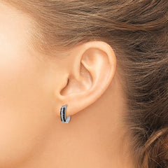 QE10920 White Night Sterling Silver Rhodium-plated Black and White Diamond Hinged Post Earrings