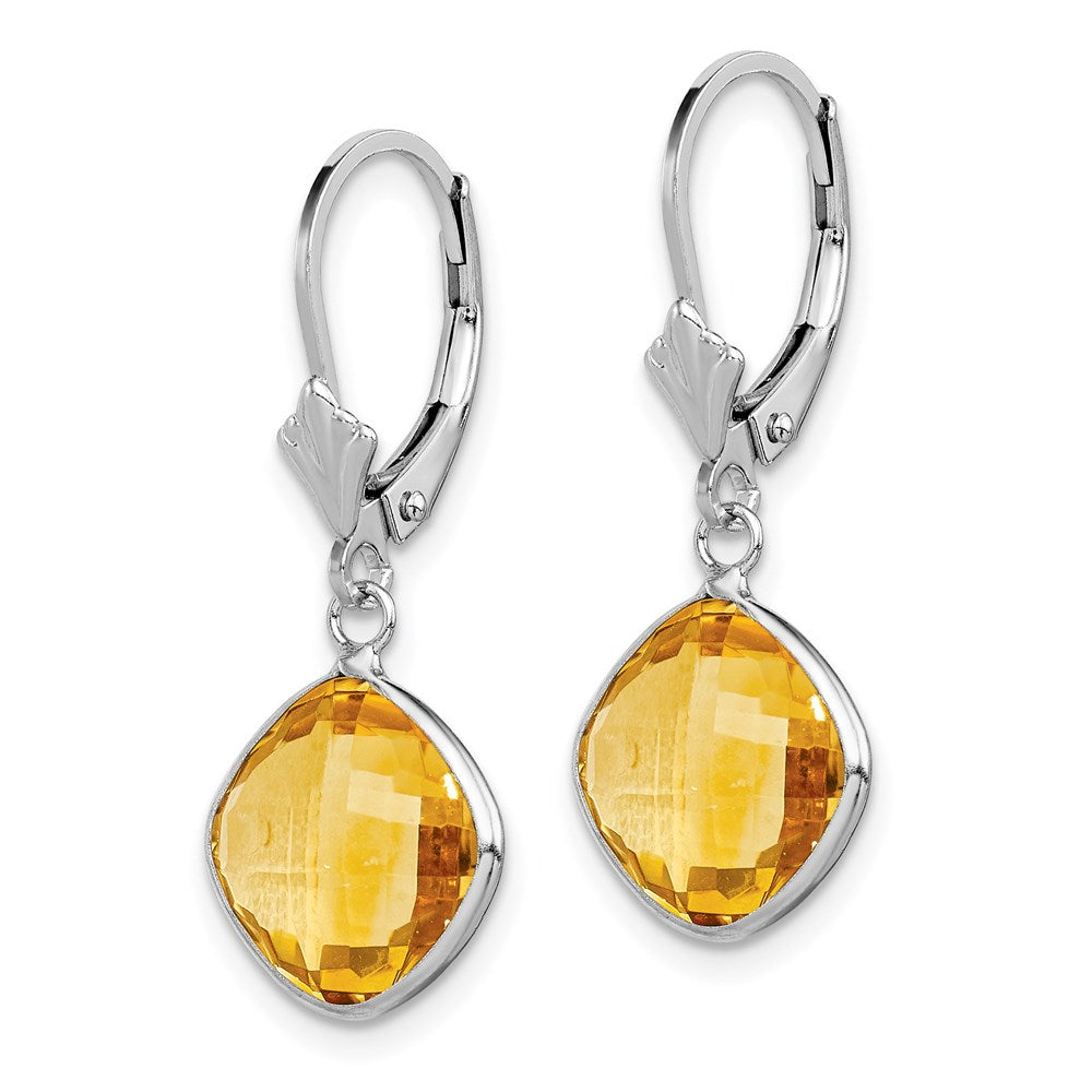 QE10944CI Sterling Silver Rhodium-plated Citrine Dangle Lever Back Earrings