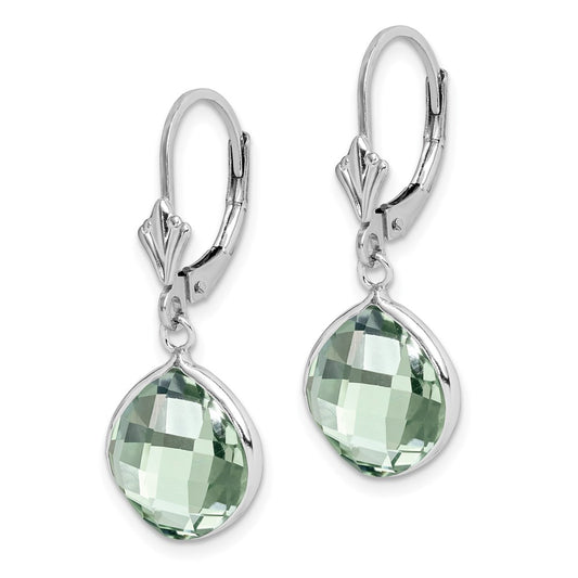 QE10945AG Sterling Silver Rhodium-plated Green Quartz Dangle Lever Back Earrings
