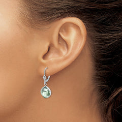 QE10945AG Sterling Silver Rhodium-plated Green Quartz Dangle Lever Back Earrings
