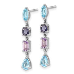 QE10975X Sterling Silver Rhodium Amethyst Blue Topaz and Iolite Dangle Earrings