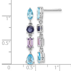 QE10975X Sterling Silver Rhodium Amethyst Blue Topaz and Iolite Dangle Earrings