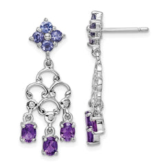 QE10977X Sterling Silver RH Plated Amethyst Iolite and Diamond Dangle Earrings