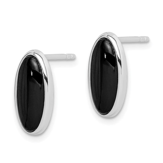 QE1101 Sterling Silver Rhodium-plated Polished Oval Onyx Post Drop Earrings