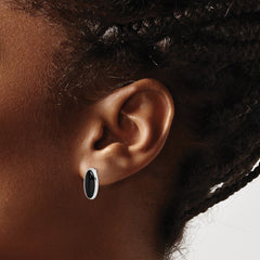 QE1101 Sterling Silver Rhodium-plated Polished Oval Onyx Post Drop Earrings