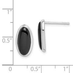 QE1101 Sterling Silver Rhodium-plated Polished Oval Onyx Post Drop Earrings