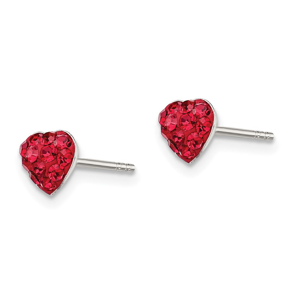 QE11051 Sterling Silver Red Preciosa Crystal Heart Post Earrings