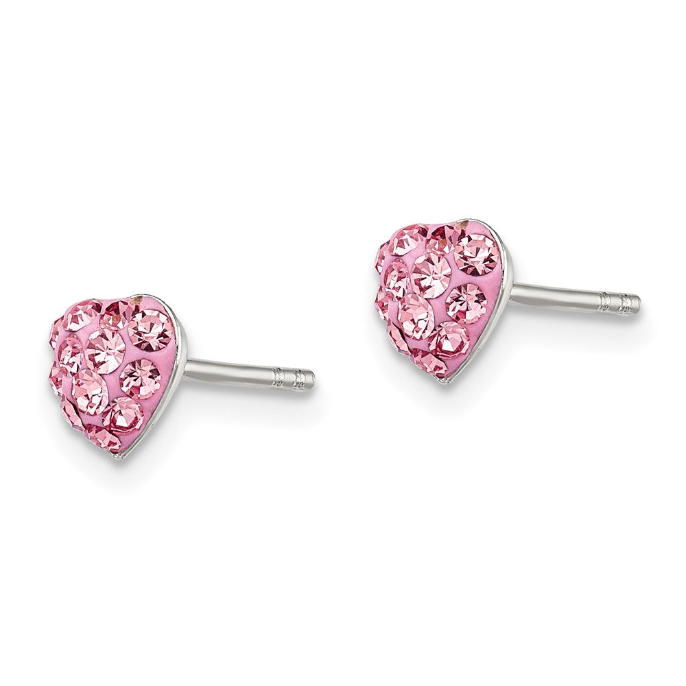 QE11052 Sterling Silver Rhod-plated Pink Preciosa Crystal Heart Post Stud Earrings