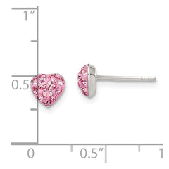 QE11052 Sterling Silver Rhod-plated Pink Preciosa Crystal Heart Post Stud Earrings
