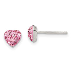 QE11052 Sterling Silver Rhod-plated Pink Preciosa Crystal Heart Post Stud Earrings