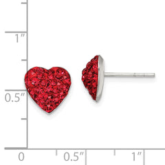 QE11053 Sterling Silver Rhodium-plated Red Preciosa Crystal Heart Post Earrings