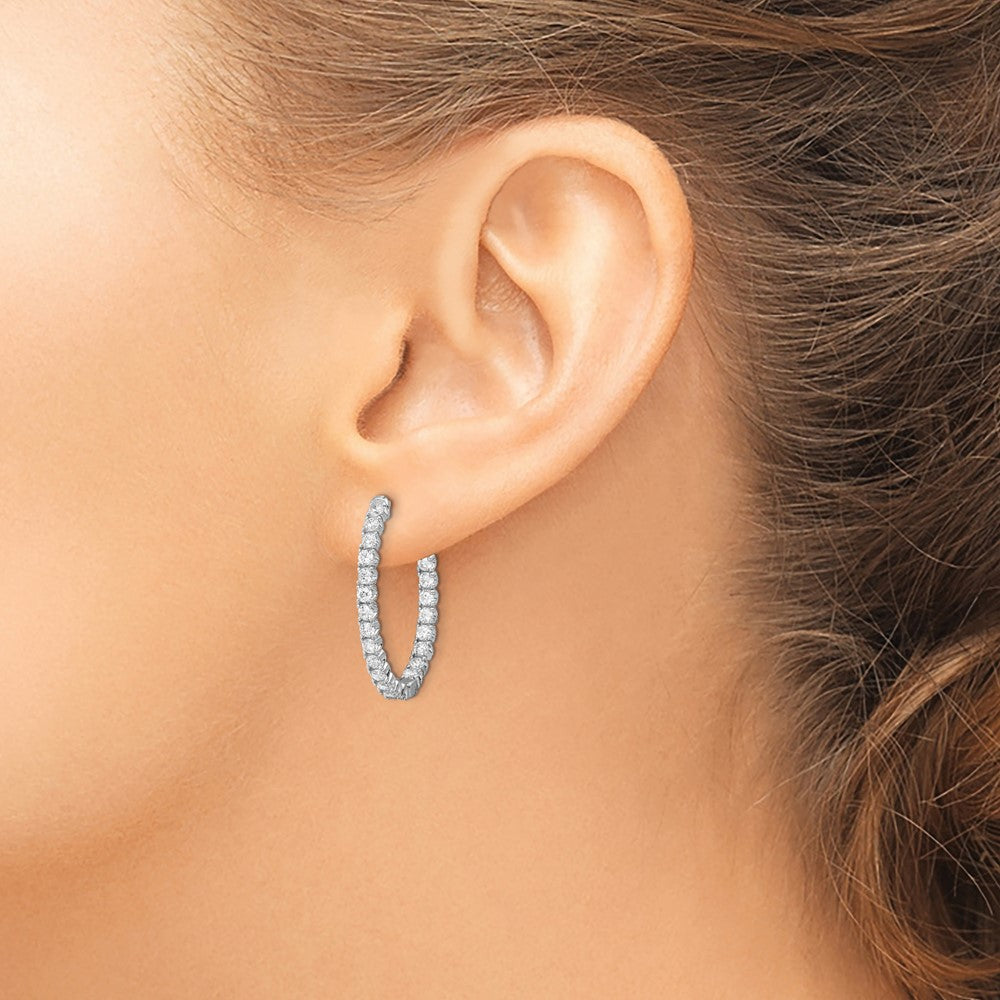 QE11059 Sterling Shimmer Sterling Silver Rhodium-plated 46 Stone 2.0mm CZ In and Out Oval Hinged Hoop Earrings