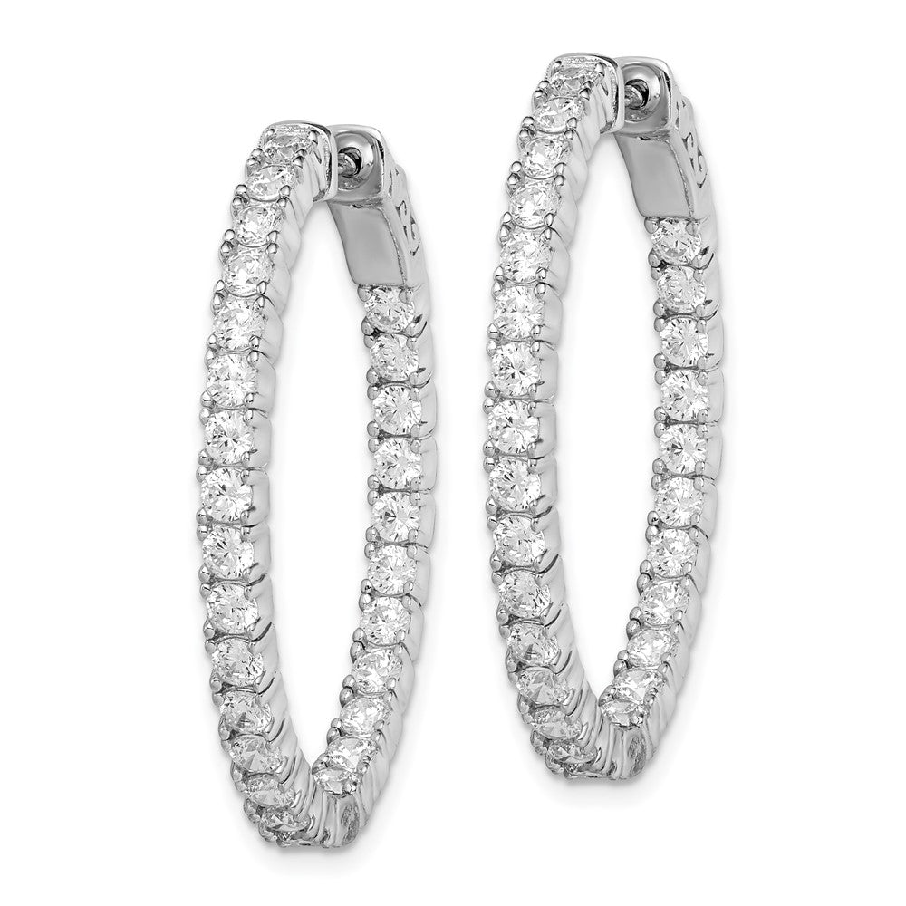 QE11061 Sterling Shimmer Sterling Silver Rhodium-plated 54 Stone 2.5mm CZ In and Out Oval Hinged Hoop Earrings