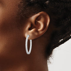 QE11061 Sterling Shimmer Sterling Silver Rhodium-plated 54 Stone 2.5mm CZ In and Out Oval Hinged Hoop Earrings